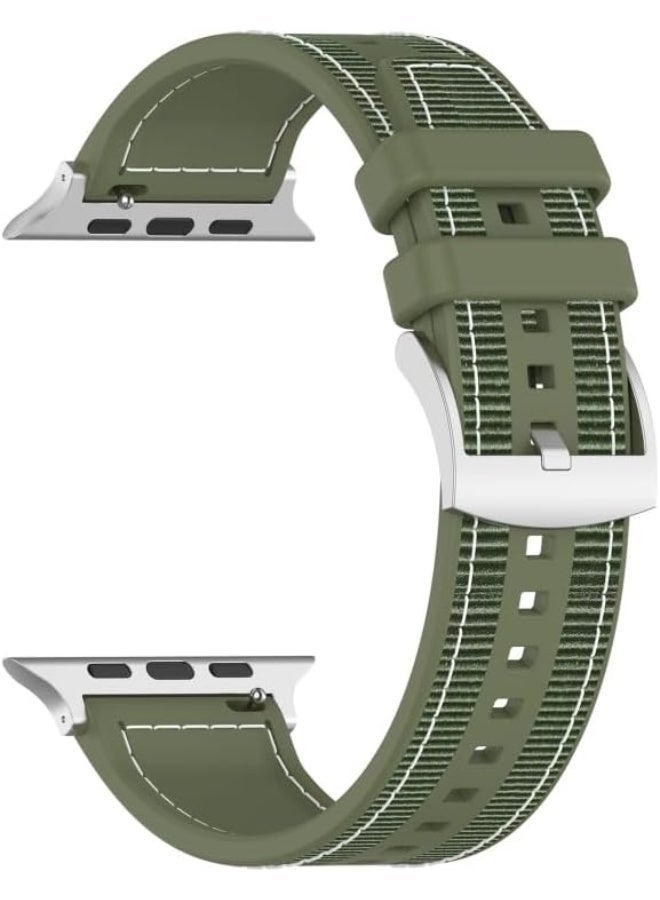 سوار رياضي من السيليكون والنايلون مصمم لساعة أبل مقاس 49 مم للرجال والنساء، سوار بديل ناعم مقاوم للماء لساعة أبل ألترا 2 باللون الأخضر - Image 1