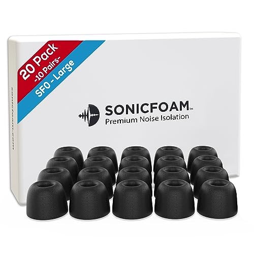 SONICFOAM (SF0 Large Black) Memory Foam Earbud Tips for Earbuds with Speaker Diameter 6.6-7.2mm - (20 Pack / 10 Pairs) - Image 1