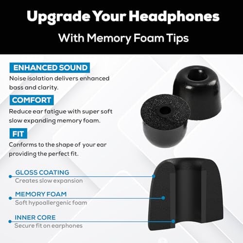 SONICFOAM (SF0 Large Black) Memory Foam Earbud Tips for Earbuds with Speaker Diameter 6.6-7.2mm - (20 Pack / 10 Pairs) - Image 3