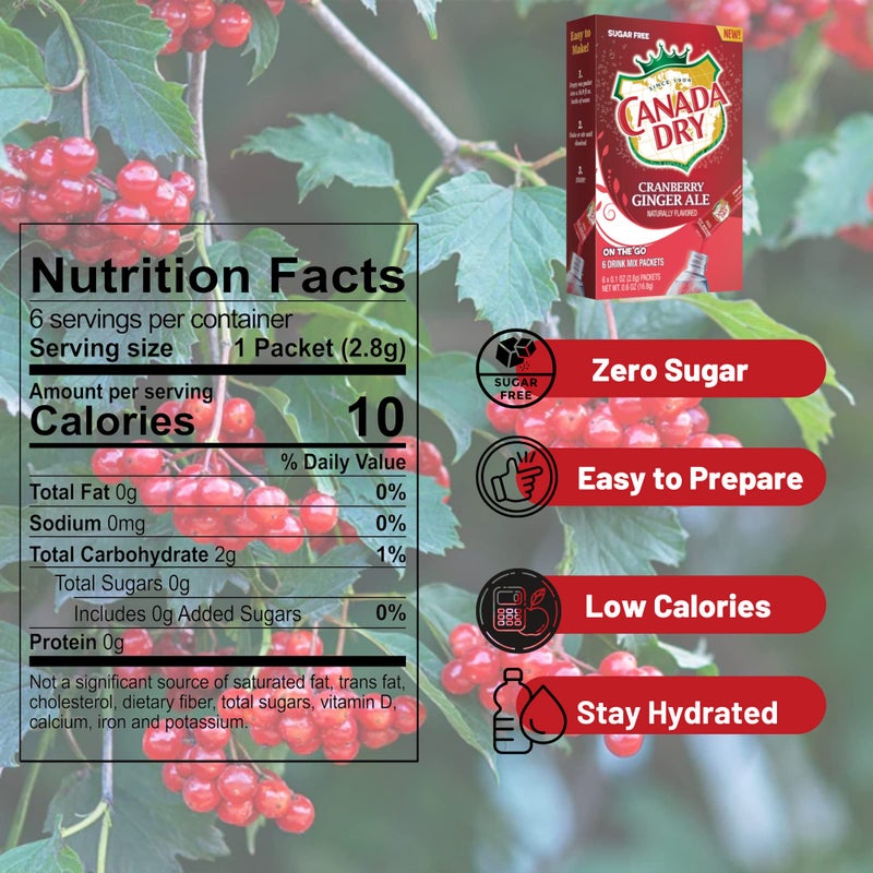 LLE Canada Dry Powder Drink Mix Cranberry Ginger Ale Flavor, Sugar Free & Delicious Water Enhancer Easy to Prepare Powdered Beverages for Picnic Camping Outdoor Drinks 6ct Box, 2 Boxes-12 Sticks Total - Image 2