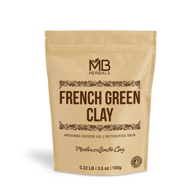 MB Herbals French Green Clay 100g  35 oz  100 Pure Montmorillonite Clay  Absorbs Excess Oil  Detoxifies Skin  Recommended For Oily Skin  Mined and Processed in India
