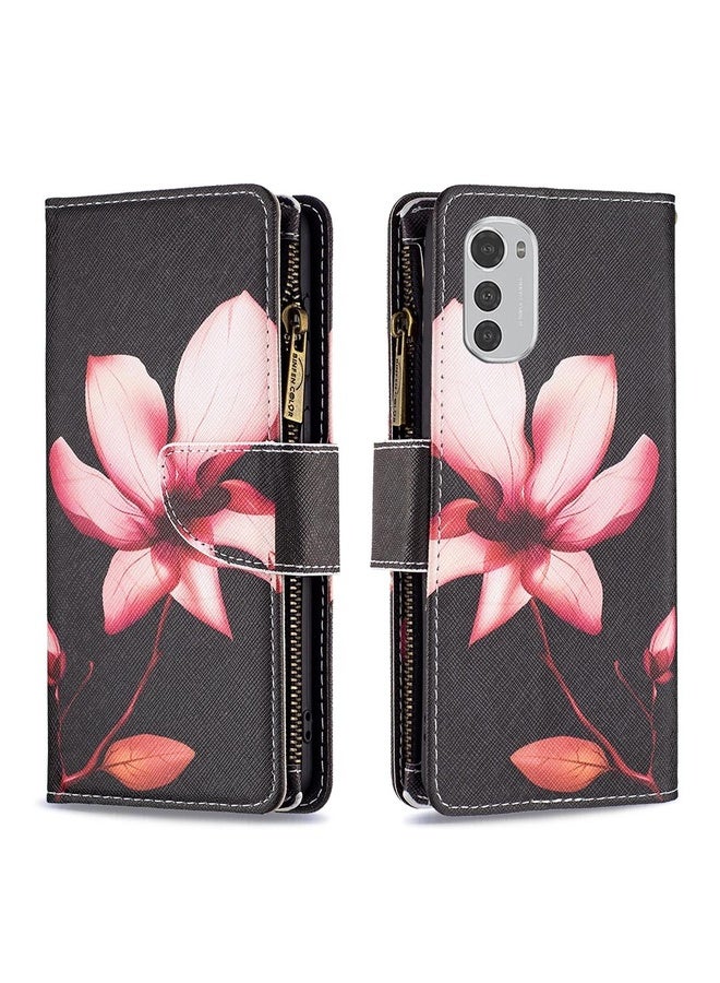 HuHa For Motorola Moto E32 4G Colored Drawing Pattern Zipper Horizontal Flip Phone Leather Case(Lotus)  - Image 2