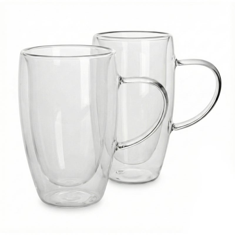 كويزين أرت طقم أكواب زجاجية مزدوجة الجدار من زجاج البوروسيليكات من كويزين آرت، سعة 450 مل، مع مقبض | أكواب شاي وقهوة شفافة مقاومة للحرارة | زجاج معزول وآمن للاستخدام في الميكروويف وغسالة الصحون - Image 4