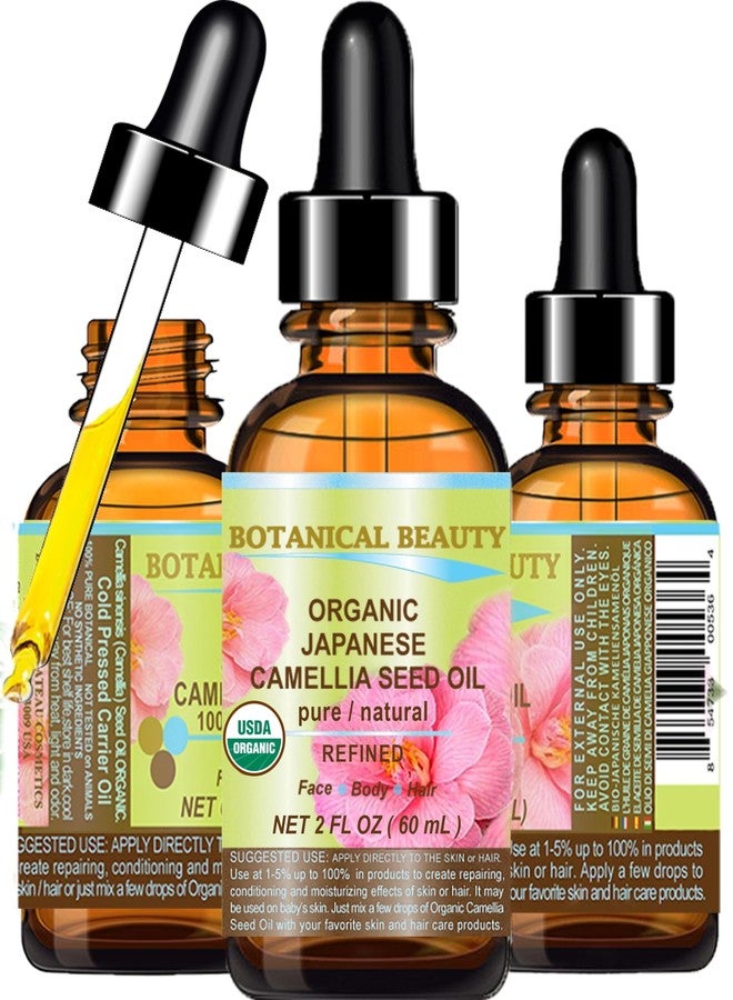 Botanical Beauty Japanese ORGANIC CAMELLIA Seed Oil. 100% Pure Natural Undiluted Refined Cold Pressed Carrier Oil to revitalize and rejuvenate the hair, skin and nails. 2 Fl. oz 60 ml - Image 1