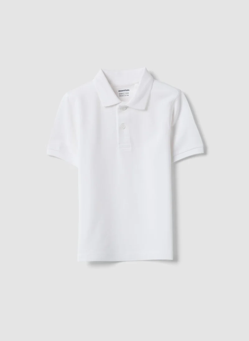 او في اس OVS Boysâ€™ White Organic Cotton Polo Shirt, Regular Fit