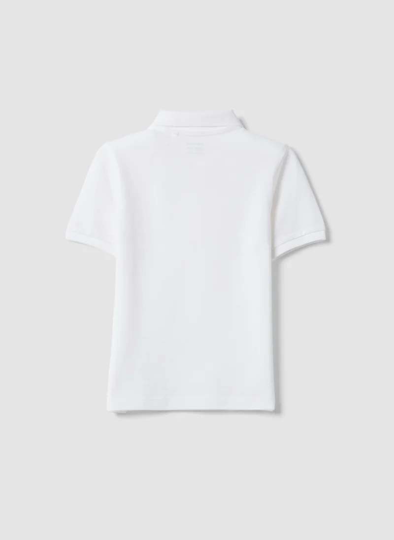 او في اس OVS Boysâ€™ White Organic Cotton Polo Shirt, Regular Fit