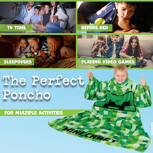 Minecraft Wearable Blanket for Kids and Teenagers - One Size Kids Blanket with Sleeves Cosy Lounge Wear Gifts for Boys, (Green) - Image 4