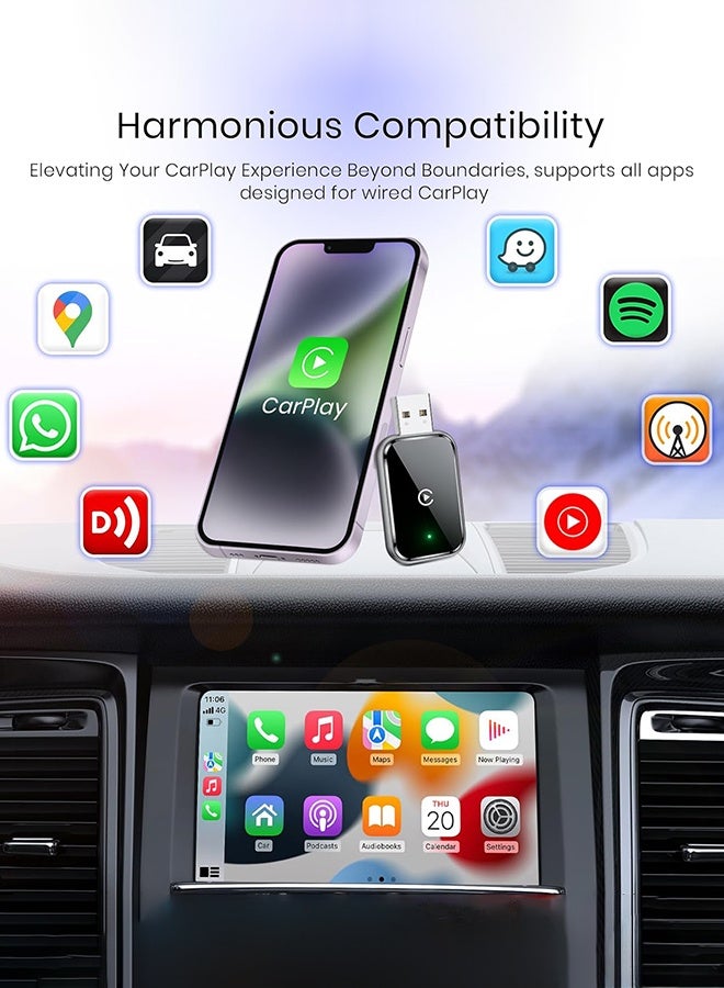 Digisand Wireless CarPlay Adapter for iPhone, Convert Wired to Wireless Apple CarPlay Adapter, Mini Size with Extension Cable USB & USB-C/Type-C, Stable Control & No Delay, Black - Image 2