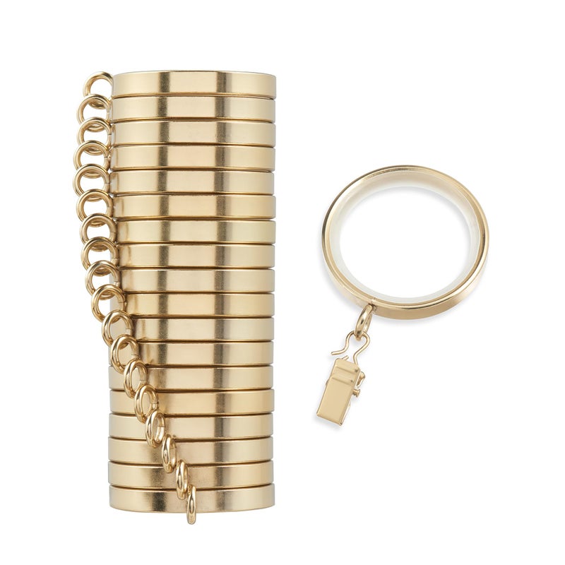 MODE Cambria Designer Series Premium Easy Glide 18 Count Curtain Rings Metal with Smooth Quiet Nylon Inserts with Clips 2 inch Diameter 158 inch Inside Diameter Brushed Gold