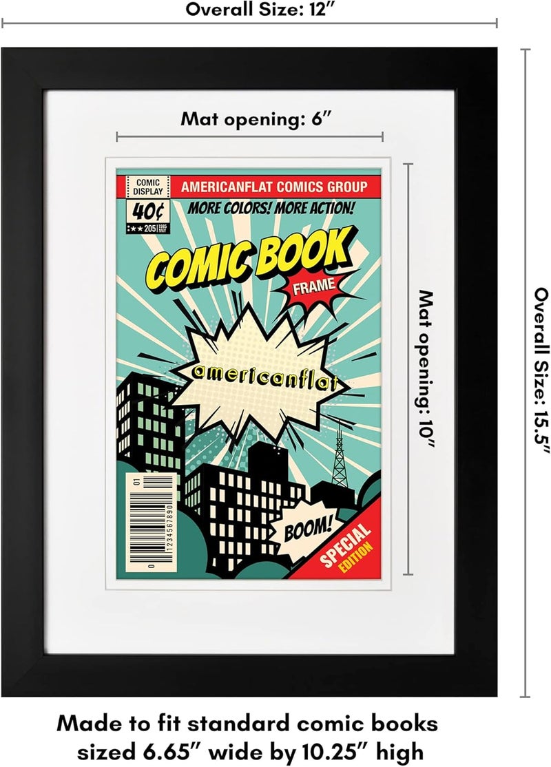 Americanflat Americanflat 12x155 Comic Book Frame with Polished Plexiglass  Use as 6x10 Picture Frame with Mat or 12x155 Frame Without Mat  Engineered Wood Frame with Hanging Hardware Wall Display  Black  - Image 2