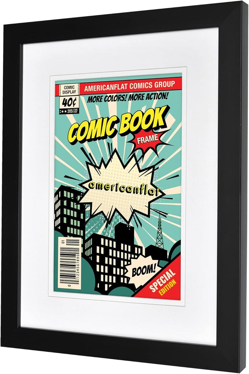 Americanflat Americanflat 12x155 Comic Book Frame with Polished Plexiglass  Use as 6x10 Picture Frame with Mat or 12x155 Frame Without Mat  Engineered Wood Frame with Hanging Hardware Wall Display  Black  - Image 4