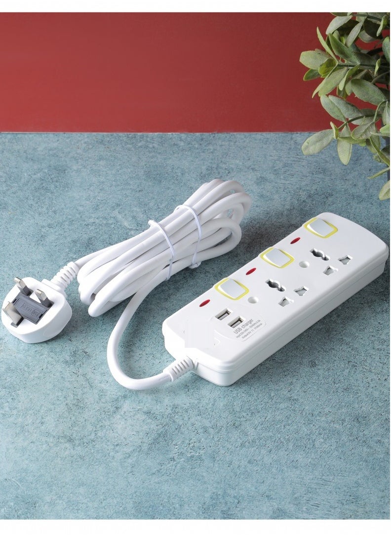 Zcom Extension cord,3 meter , 3 sockets and separate switch with two usb port  - Image 2