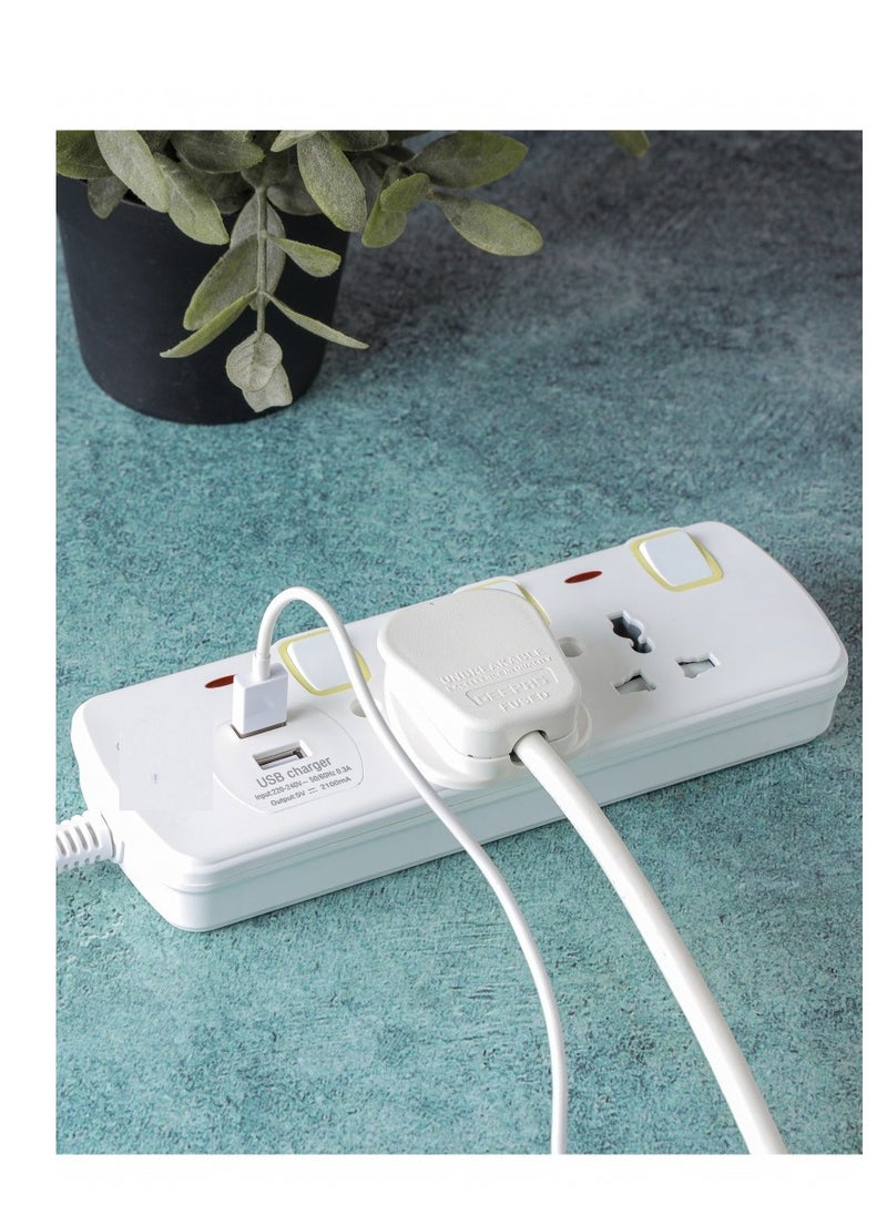 Zcom Extension cord,3 meter , 3 sockets and separate switch with two usb port  - Image 3