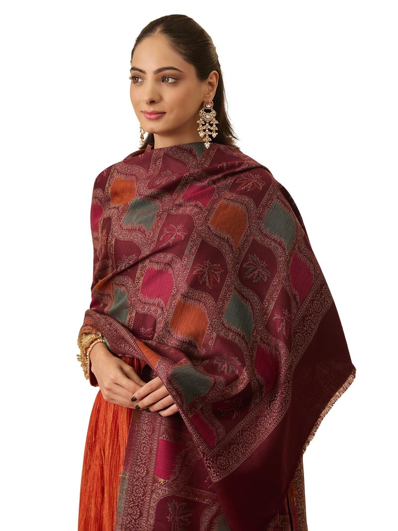 Pashmoda Women Floral Geometry Kaani Wool Blend Stole (Size : 28x80in, 71X203cm) AVST09 - Image 1