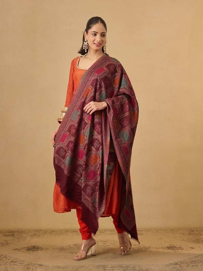Pashmoda Women Floral Geometry Kaani Wool Blend Stole (Size : 28x80in, 71X203cm) AVST09 - Image 2