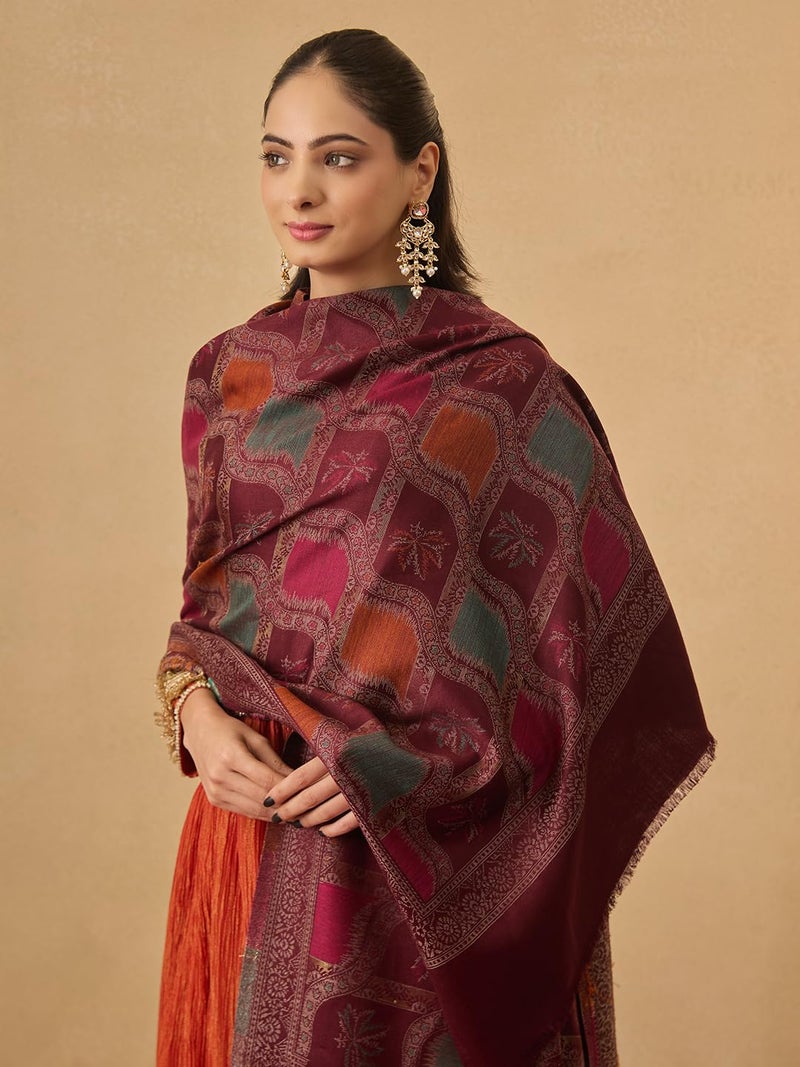 Pashmoda Women Floral Geometry Kaani Wool Blend Stole (Size : 28x80in, 71X203cm) AVST09 - Image 4