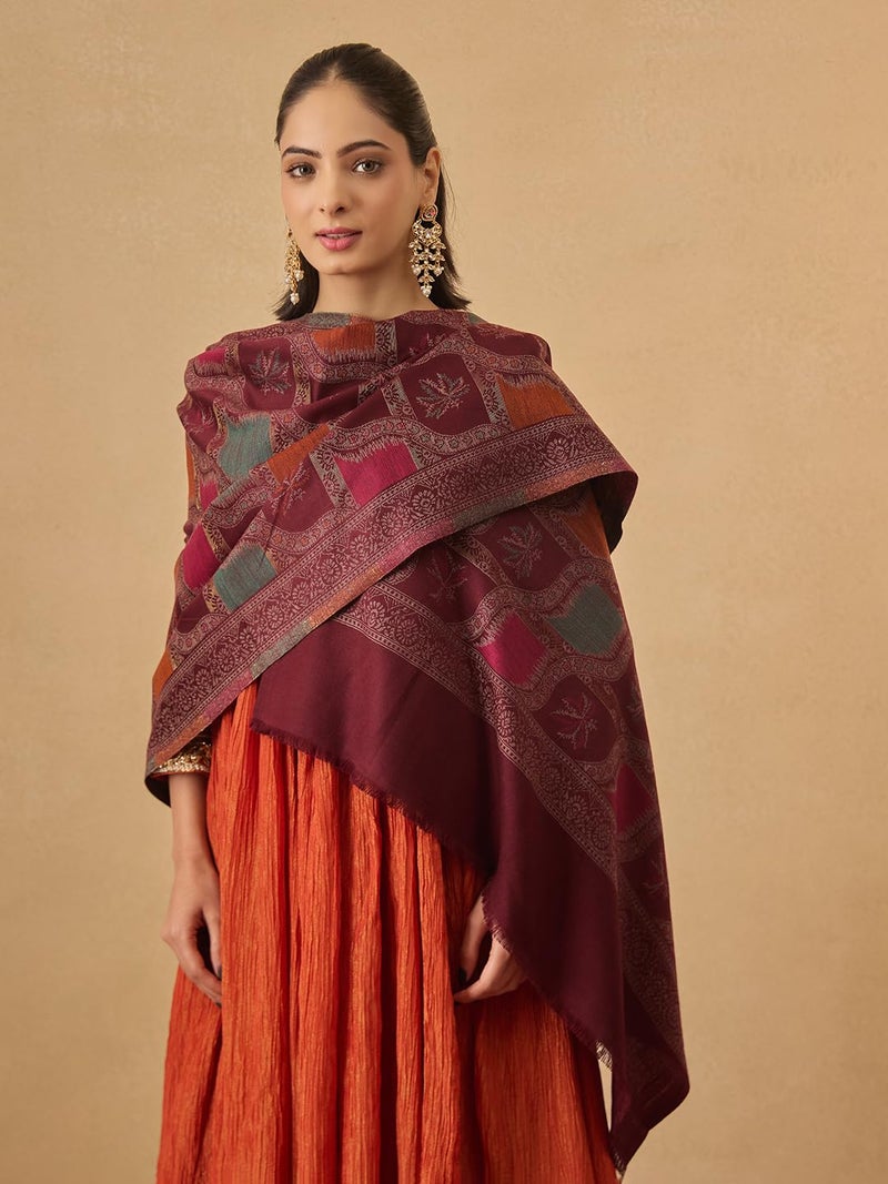 Pashmoda Women Floral Geometry Kaani Wool Blend Stole (Size : 28x80in, 71X203cm) AVST09 - Image 3