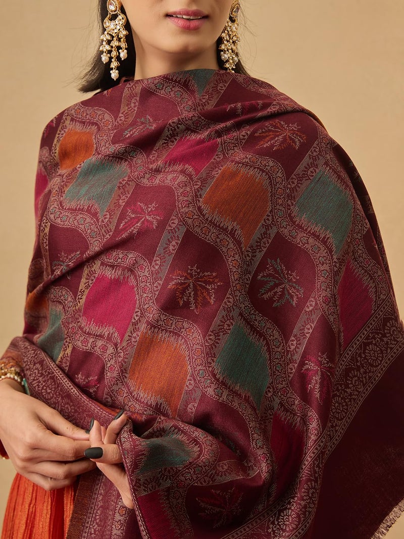 Pashmoda Women Floral Geometry Kaani Wool Blend Stole (Size : 28x80in, 71X203cm) AVST09 - Image 5