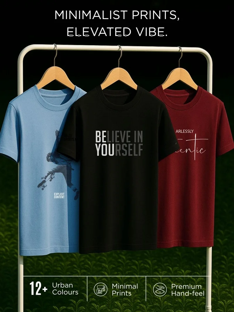 NOBERO  Men's Graphic Printed Cotton T-Shirt Pack of 3 for Men | Best Price UAE