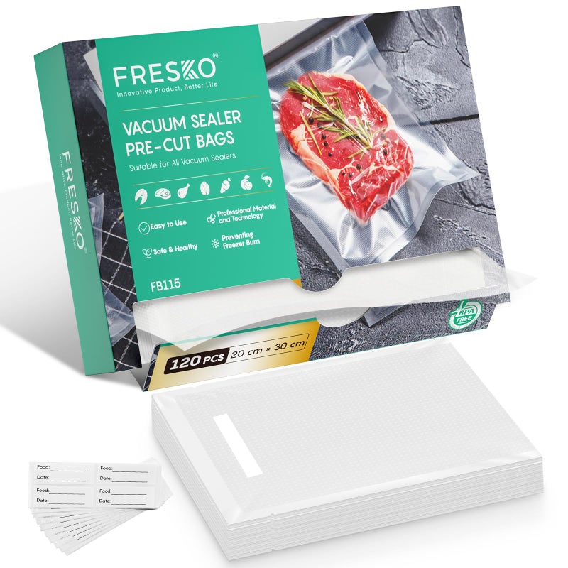 FRESKO Vacuum Sealer Bags 20x30cm 120 CountTextured Vacuum Food Sealer BagThick Embossed PreCut Bags  BPA Free  for Sous Vide Cooking and Food Storage Withstands Freezing Boiling and Microwaving