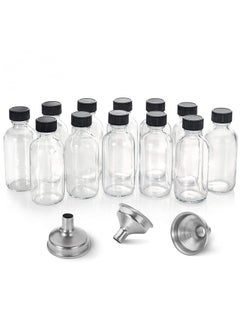 Y&D 12pcs transparent glass Boston bottle 60ml fruit juice bottle, shower dispensing bottle with funnel  - Image 1