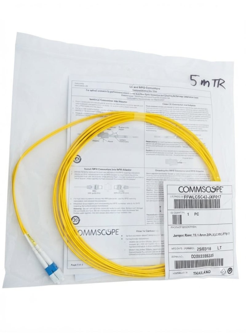COMMSCOPE FFWLCSC42-JXF017 Fiber Optic Patch Cable, Duplex LC to LC UPC, 1.6mm, 5m, Yellow