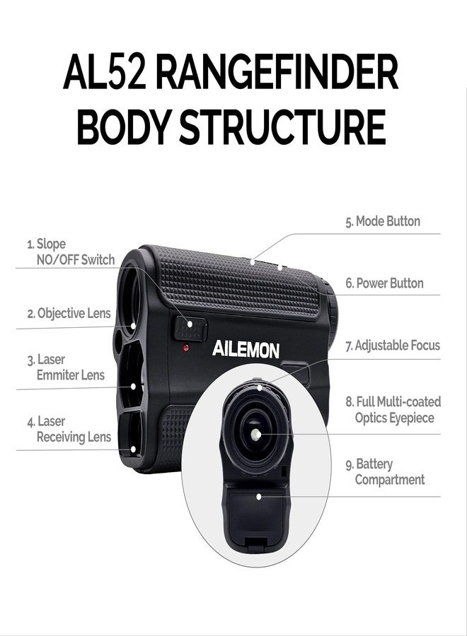 AILEMON Golf Laser Rangefinder Hunting Range Finder 900Y Fast Focus High-Precision Continuous Scan Flag Pole Locking Vibration Function Slope Mode Range Finder - Image 5