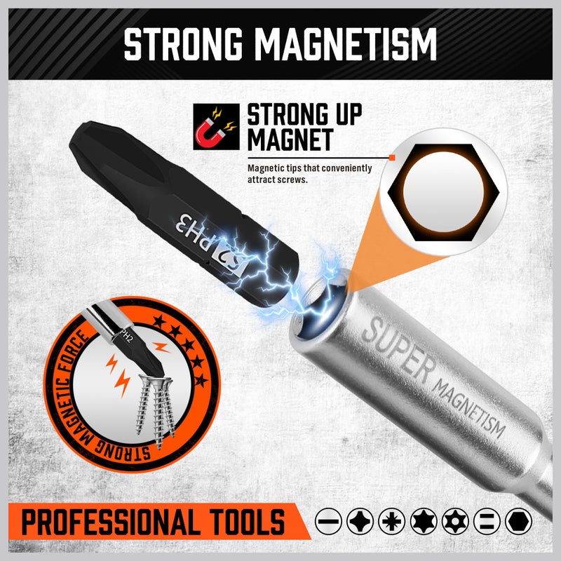 HORUSDY 25-Piece Security Torx Screwdriver Bit Set | T5-T40 Torx Bit Set 1/4 inch Ratcheting Magnetic Bit Driver | 12Pcs T-Drive Bits and 12Pcs Common Bit - Image 5