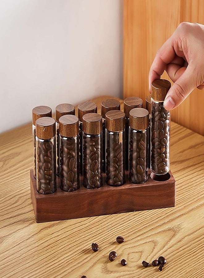 TREELF Coffee Bean Storage,Coffee Storage Container with Walnut Solid Wood Base,Coffee Bean Container,12 Tubes Single Dose with Wooden Holder(Type 1) - Image 1