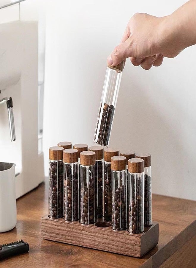 TREELF Coffee Bean Storage,Coffee Storage Container with Walnut Solid Wood Base,Coffee Bean Container,12 Tubes Single Dose with Wooden Holder(Type 1) - Image 5