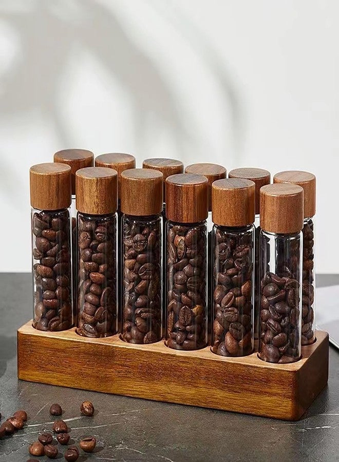 TREELF Coffee Bean Storage,Coffee Storage Container with Walnut Solid Wood Base,Coffee Bean Container,12 Tubes Single Dose with Wooden Holder(Type 1) - Image 4