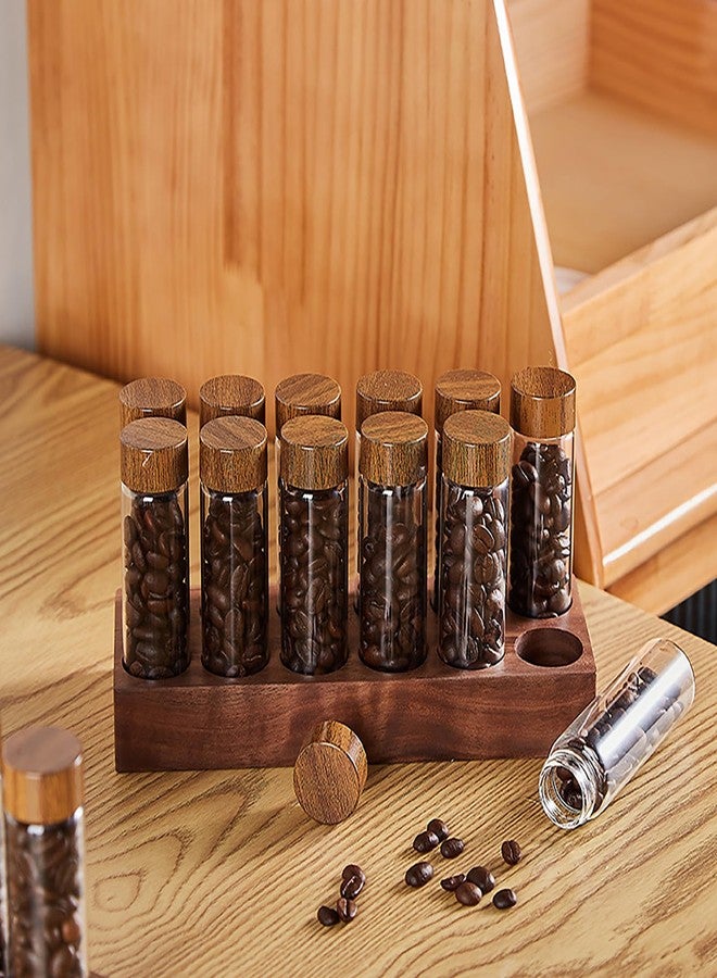 TREELF Coffee Bean Storage,Coffee Storage Container with Walnut Solid Wood Base,Coffee Bean Container,12 Tubes Single Dose with Wooden Holder(Type 1) - Image 3