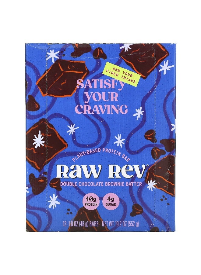RAW REV Raw Rev, Plant-Based Protein Bar, Double Chocolate Brownie Batter, 12 Bars, 1.6 oz (46 g) Each - Image 1