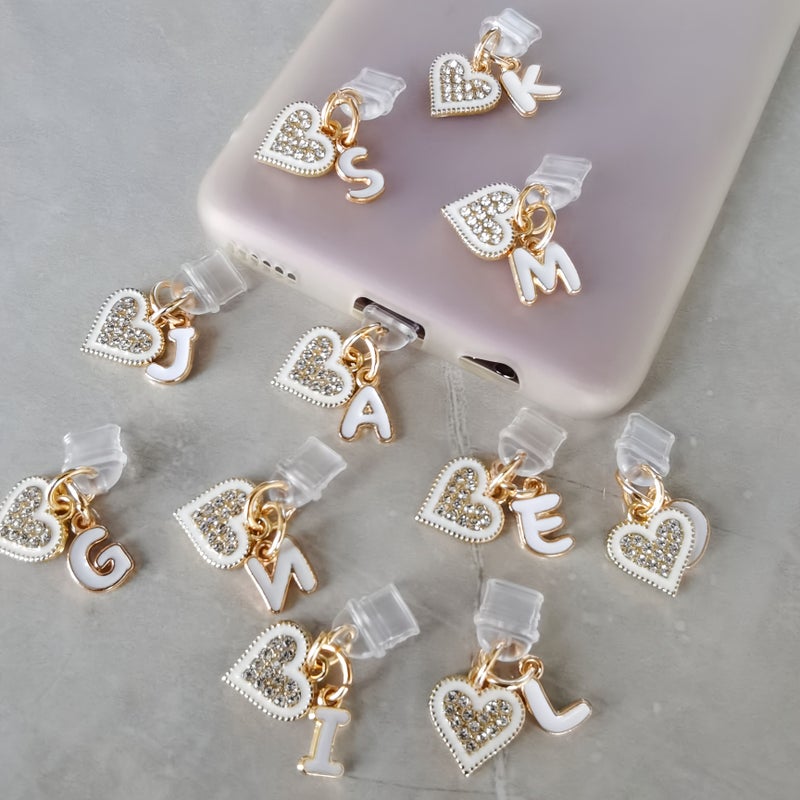Creative Diamond Heart Letter Phone Dust Plug for iPhone 5 to 14 Type C Port - Image 1