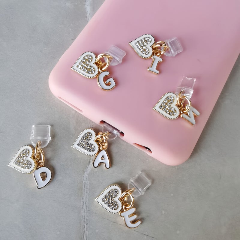 Creative Diamond Heart Letter Phone Dust Plug for iPhone 5 to 14 Type C Port - Image 2