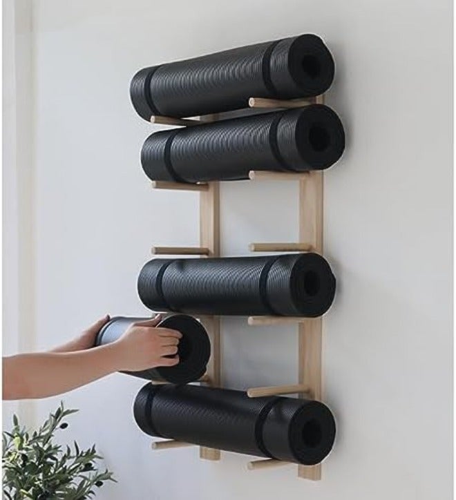 KDOQ Wooden Yoga Mat Holder Wall Mount, Wall Rack Organizer for Foam Roller Wooden Wall Hanging Fitness Organizer for Home Gym School Office - Image 4