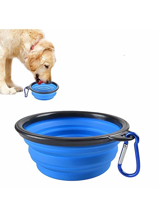 FDSHIP Collapsible Silicone Dog Bowl (Large Size) Foldable Expandable Cup Dish For Pet Cat Food Water Feeding, Portable Travel Bowl With A Free Hook - Blue - Image 1