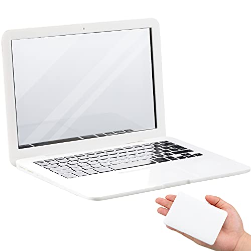 Jetec لعبة لابتوب قطة صغيرة من جيتيك مع مرآة جيب لابتوب قطة 37 × 25 بوصة كمبيوتر مزيف صغير مرآة مدمجة لبيت الدمى سفر الحيوانات الأليفة مكياج ديكور أبيض - Image 1