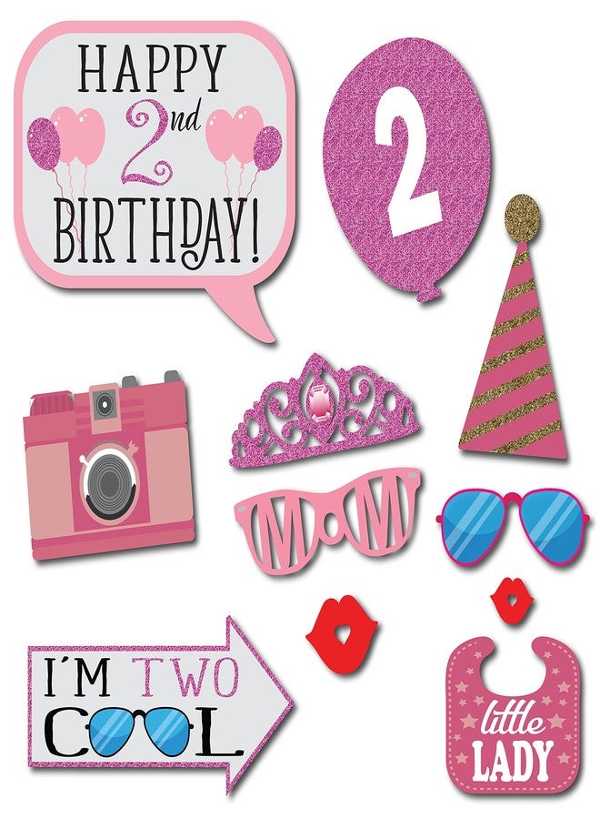 Outside The Booth 2nd Birthday Girl Photo Booth Props - 41-pc Photobooth Kit with 8 x 10-Inch Sign, 60 Adhesive Pads, 45 Sticks - 2nd Birthday Decorations for Girls - Image 4