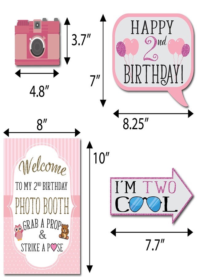 Outside The Booth 2nd Birthday Girl Photo Booth Props - 41-pc Photobooth Kit with 8 x 10-Inch Sign, 60 Adhesive Pads, 45 Sticks - 2nd Birthday Decorations for Girls - Image 3