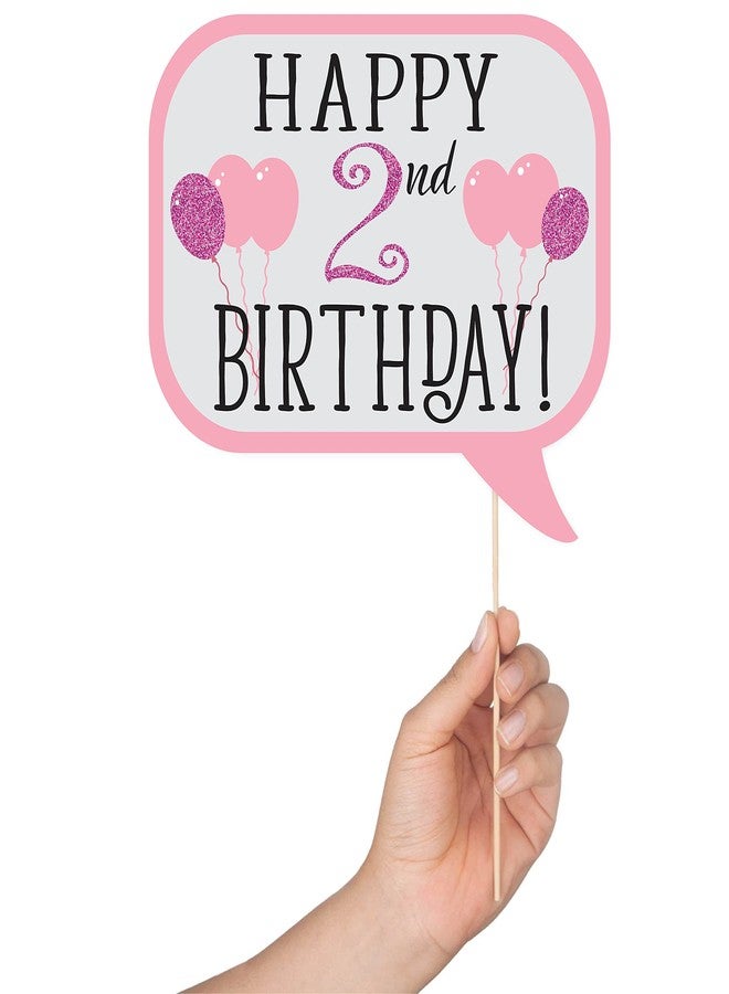 Outside The Booth 2nd Birthday Girl Photo Booth Props - 41-pc Photobooth Kit with 8 x 10-Inch Sign, 60 Adhesive Pads, 45 Sticks - 2nd Birthday Decorations for Girls - Image 2