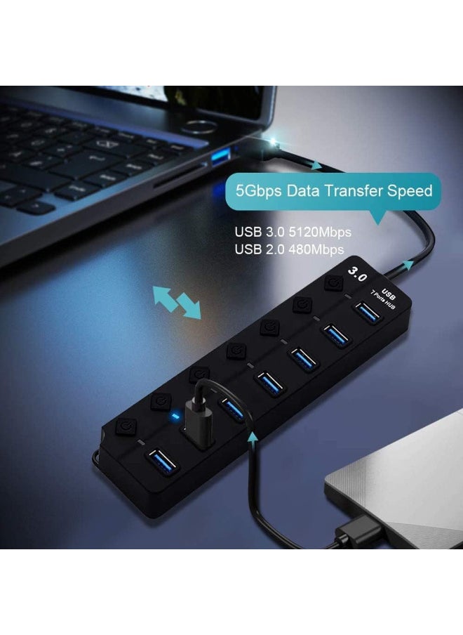 VIUAUAX 7-Port USB 3.0 Hub with Individual Power Switches and Lights, High-Speed Data Hub Splitter Portable USB Extension Hub for PC Laptop and More (No Power Adapter)  - Image 5