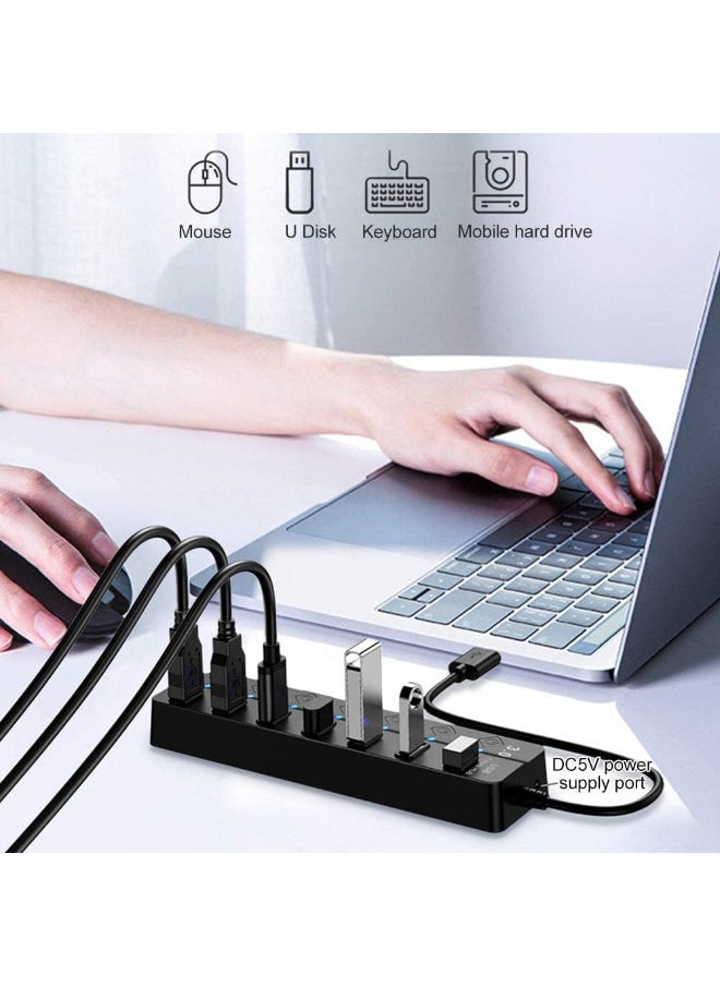 VIUAUAX 7-Port USB 3.0 Hub with Individual Power Switches and Lights, High-Speed Data Hub Splitter Portable USB Extension Hub for PC Laptop and More (No Power Adapter)  - Image 3