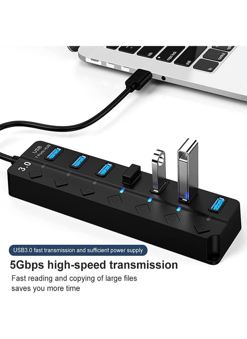 VIUAUAX 7-Port USB 3.0 Hub with Individual Power Switches and Lights, High-Speed Data Hub Splitter Portable USB Extension Hub for PC Laptop and More (No Power Adapter)  - Image 2