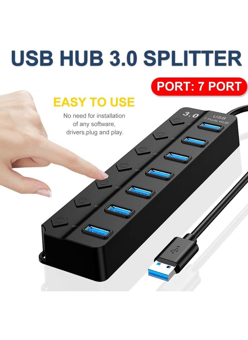 VIUAUAX 7-Port USB 3.0 Hub with Individual Power Switches and Lights, High-Speed Data Hub Splitter Portable USB Extension Hub for PC Laptop and More (No Power Adapter)  - Image 4