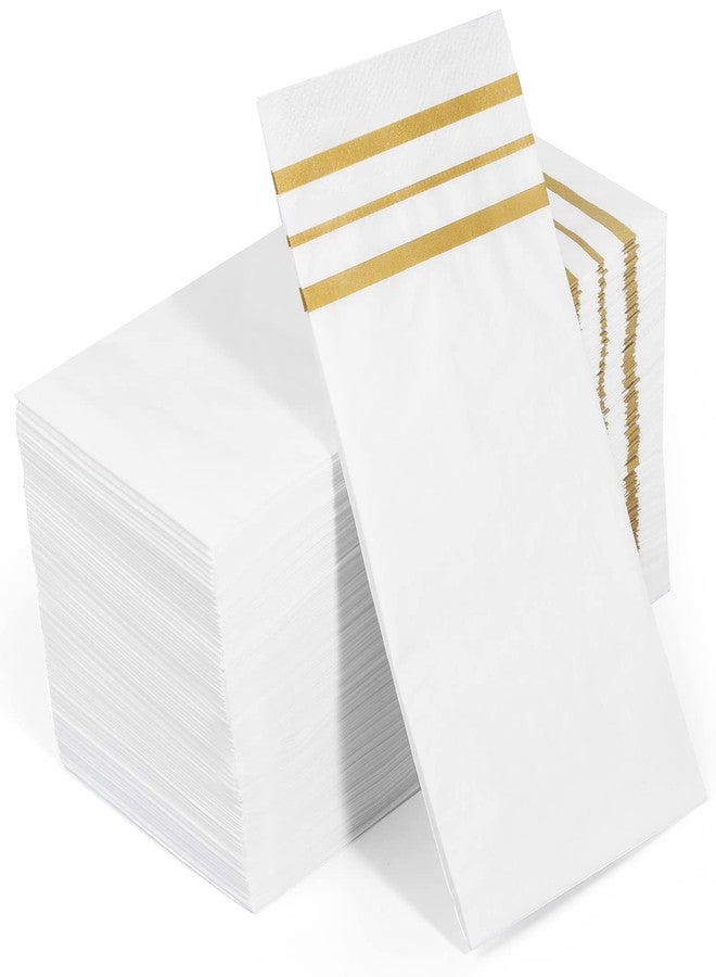 YOCHANDA 100 Pcs White and Gold napkins, Dinner Paper Napkins Disposable Hand Towels for Bathroom, Soft, Absorbent, Gold Party Wedding Napkins for Kitchen, Parties, Dinners or Events (Yellow, 100) - Image 1