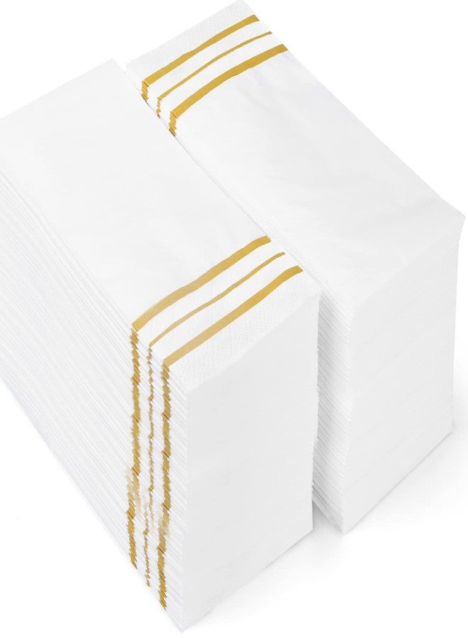 YOCHANDA 100 Pcs White and Gold napkins, Dinner Paper Napkins Disposable Hand Towels for Bathroom, Soft, Absorbent, Gold Party Wedding Napkins for Kitchen, Parties, Dinners or Events (Yellow, 100) - Image 2