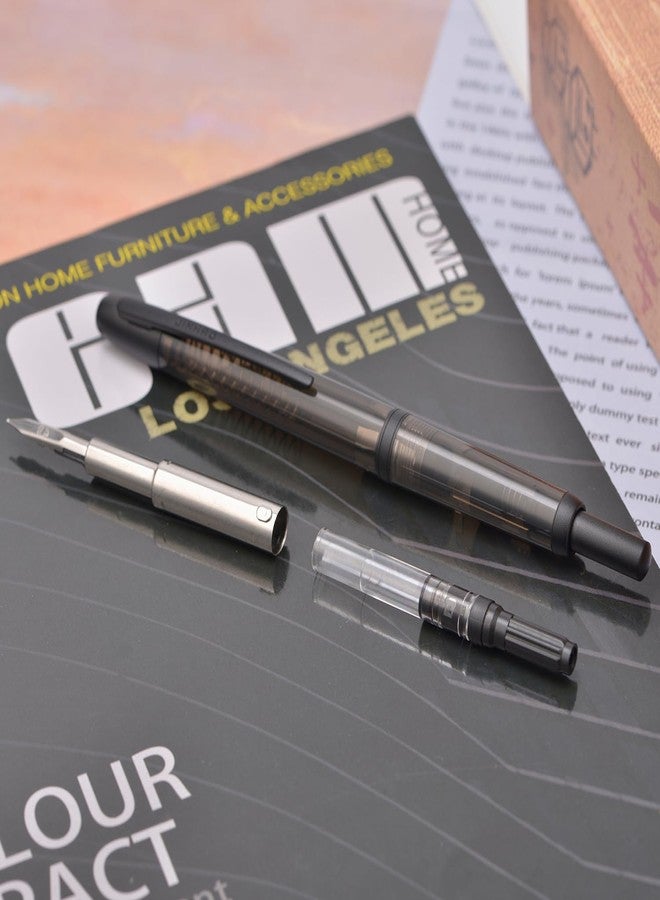 Wikult Jinhao 20 Press Fountain Pen, Transparent Black Retractable Extra Fine Nib with Ink Converter Set (Black Clip) - Image 3