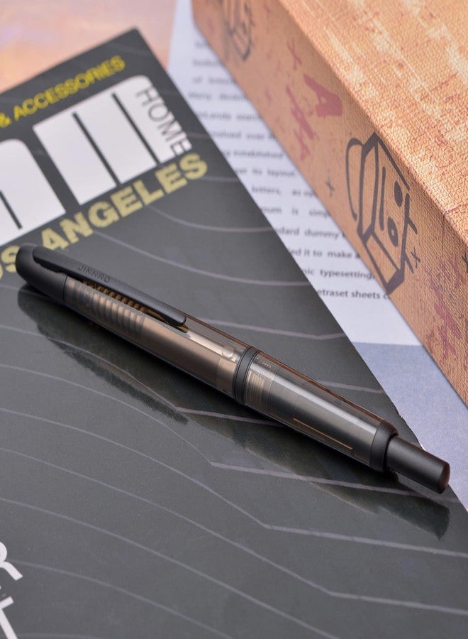 Wikult Jinhao 20 Press Fountain Pen, Transparent Black Retractable Extra Fine Nib with Ink Converter Set (Black Clip) - Image 5