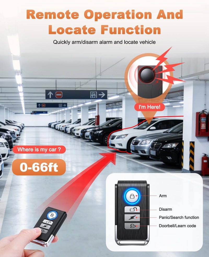wsdcam [Upgrade] Wireless Vibration Alarm with Remote Control Anti-Theft Alarm Bike/Motorcycle/Vehicle Security Alarm, 110db Loud, Door and Window Alarms - Image 5